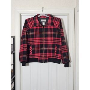 Pendleton Wool Lambswool Plaid Tartan Bomber Jacket Full‎ Zip Women's Medium USA